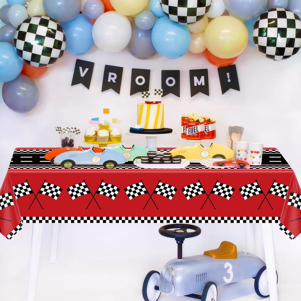 FVEOCR 4 Pcs Racing Car Tablecloths – 51 x 86 in Waterproof Party Table Covers