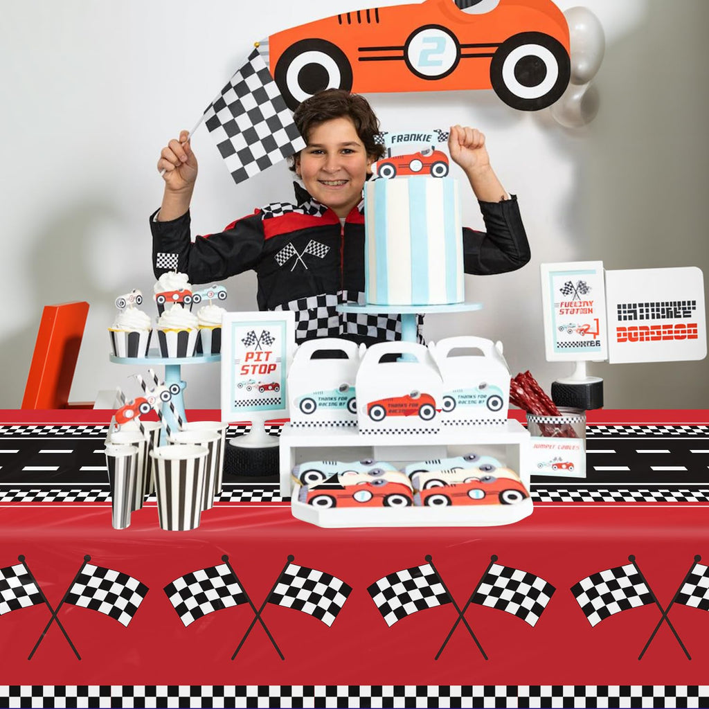 FVEOCR 4 Pcs Racing Car Tablecloths – 51 x 86 in Waterproof Party Table Covers