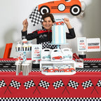 FVEOCR 4 Pcs Racing Car Tablecloths – 51 x 86 in Waterproof Party Table Covers