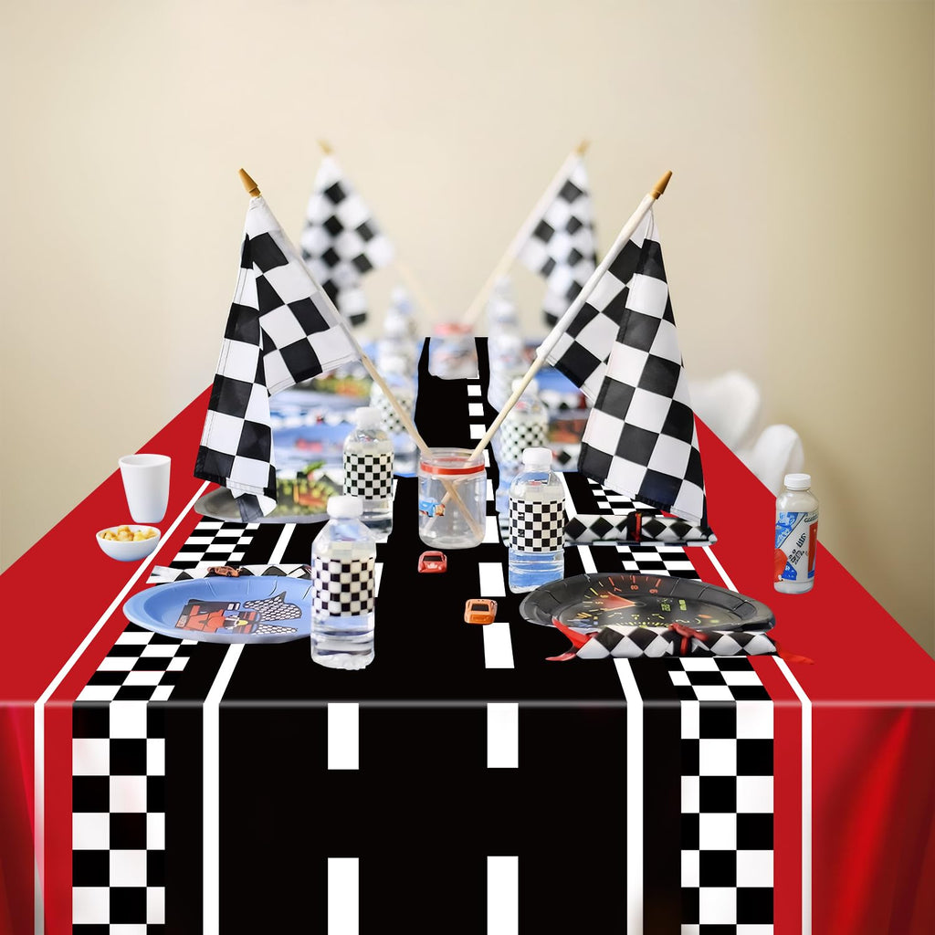 FVEOCR 4 Pcs Racing Car Tablecloths – 51 x 86 in Waterproof Party Table Covers