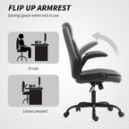 HOMCOM Faux Leather Office Chair. with Flip-Up Armrests - Charcoal Grey