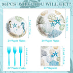G1ngtar Ocean Seashell Party Plates & Napkins Set – 96-Piece, Serves 24