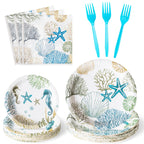 G1ngtar Ocean Seashell Party Plates & Napkins Set – 96-Piece, Serves 24