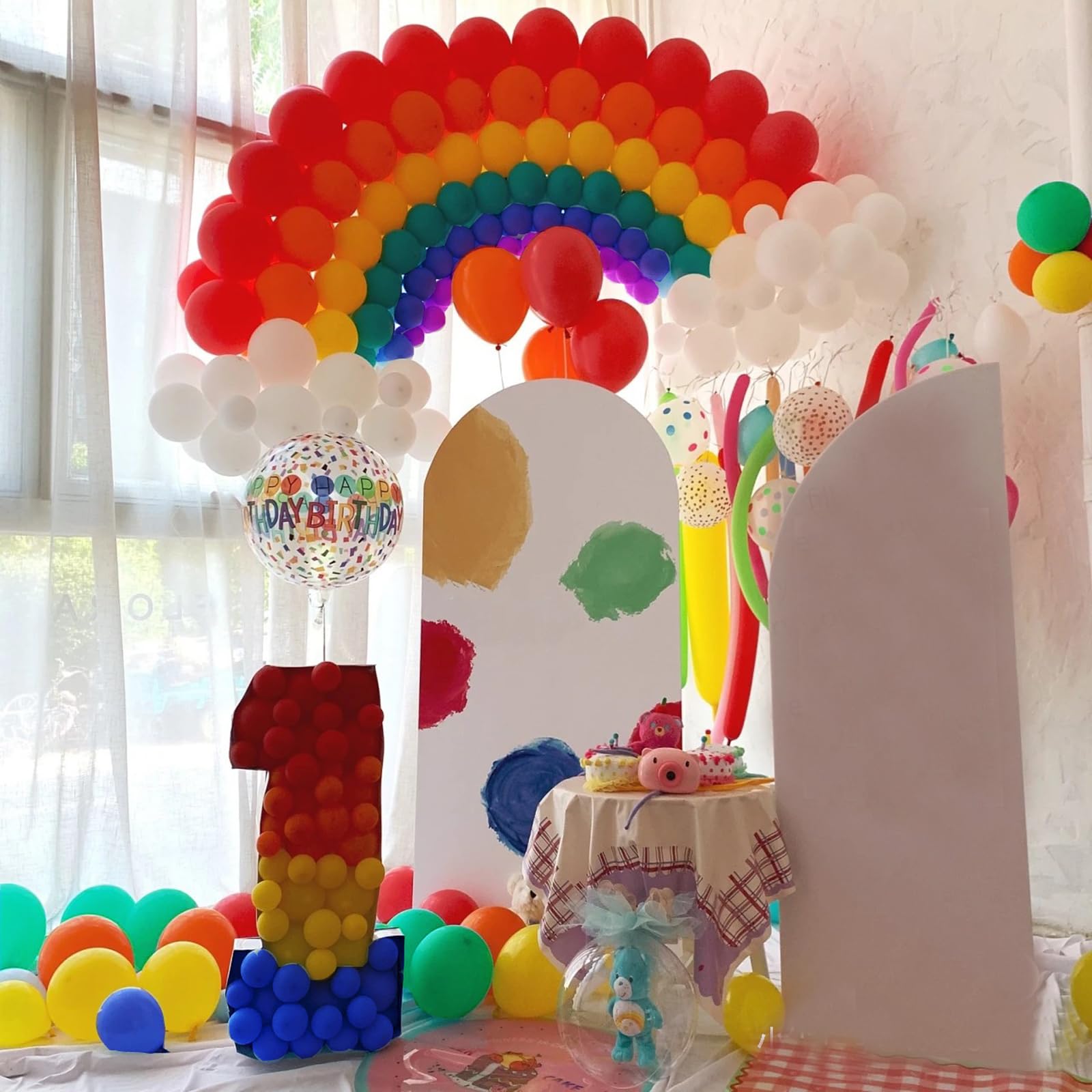 GaesQae 164pcs Rainbow Balloons Kit for Balloon Arch - 7 Colors (5in & 12in)