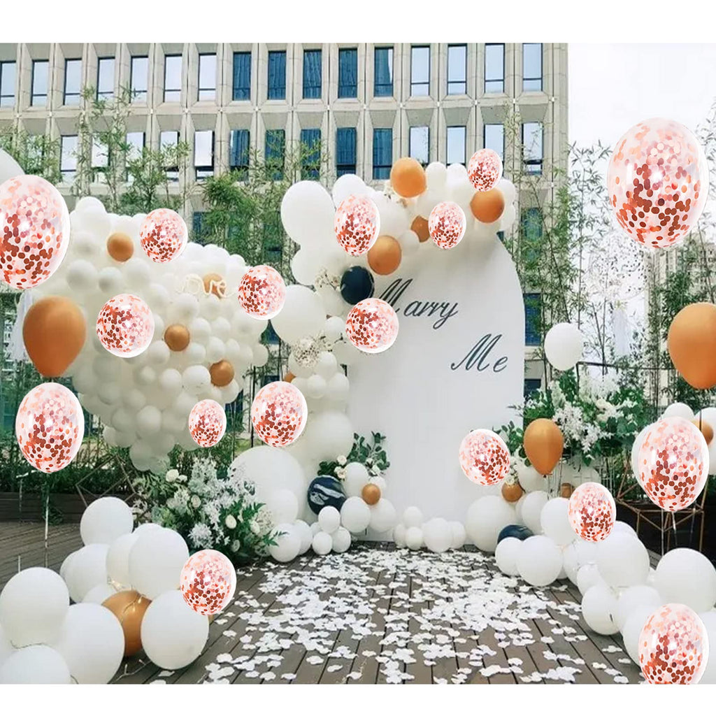GaesQae 25pcs Rose Gold Confetti Balloons – 12in Latex with Inside Gold Foil Confetti