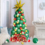 GaesQae 96pcs Christmas Balloon Garland Arch Kit – Green, Red & Gold Latex Balloons with Gold Starburst
