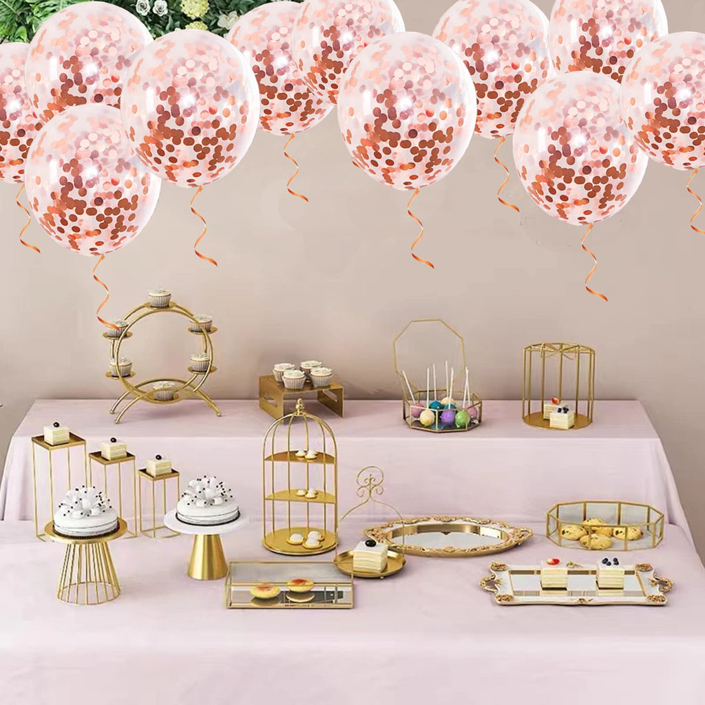 GaesQae 25pcs Rose Gold Confetti Balloons – 12in Latex with Inside Gold Foil Confetti