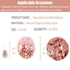 GaesQae 25pcs Rose Gold Confetti Balloons – 12in Latex with Inside Gold Foil Confetti