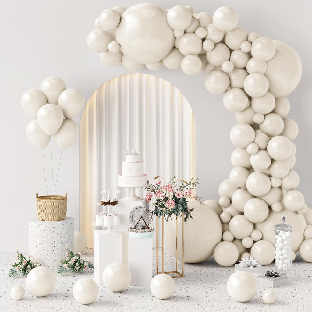 GaesQae 154pcs Ivory White Balloons Garland Kit — 5/10/12/18 in for Weddings & Parties