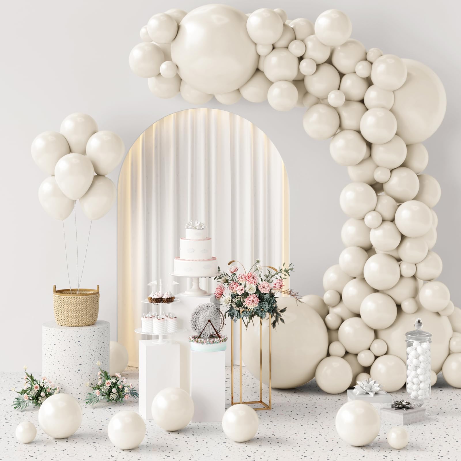 GaesQae 154pcs Ivory White Balloons Garland Kit — 5/10/12/18 in for Weddings & Parties