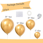 GaesQae 137pcs Metallic Gold Balloons Kit – 18/12/10/5 Inch Latex Balloons for Birthday & Wedding Decor