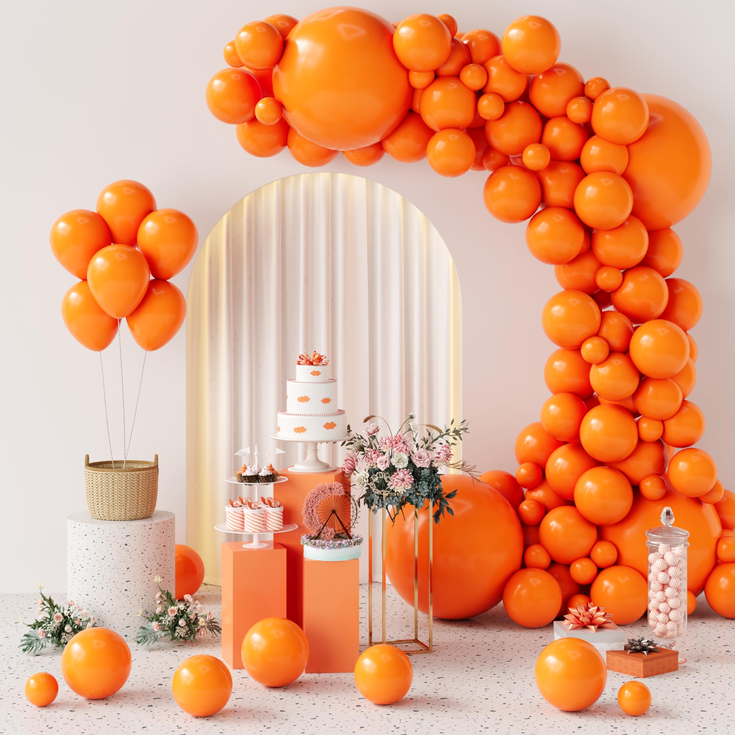 GaesQae 154pcs Orange Balloons Kit for Balloon Arch - 5/10/12/18in, Halloween Party Decor