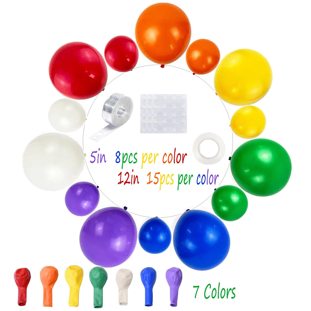 GaesQae 164pcs Rainbow Balloons Kit for Balloon Arch - 7 Colors (5in & 12in)