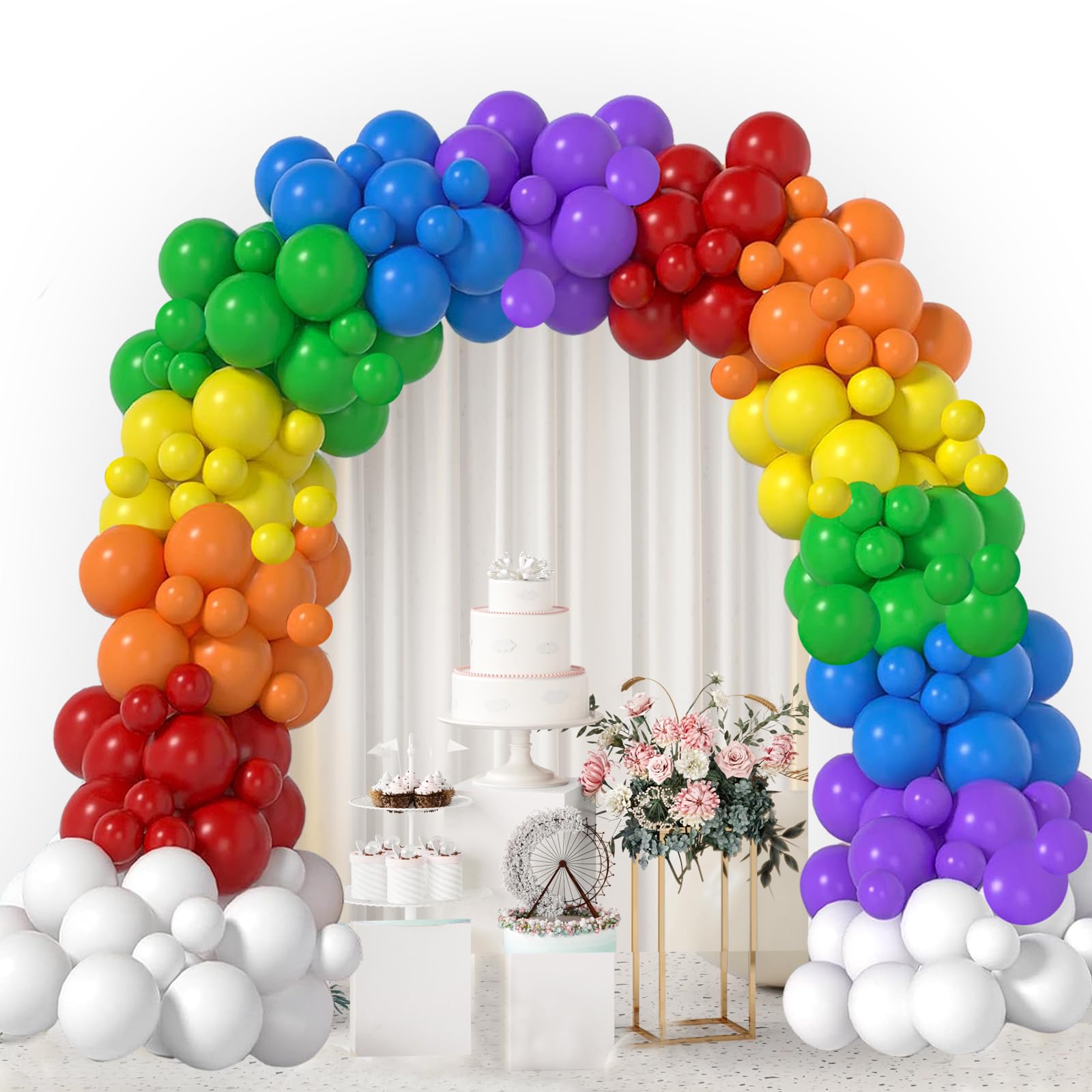 GaesQae 164pcs Rainbow Balloons Kit for Balloon Arch - 7 Colors (5in & 12in)