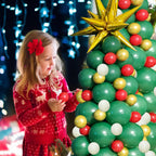 GaesQae 96pcs Christmas Balloon Garland Arch Kit – Green, Red & Gold Latex Balloons with Gold Starburst