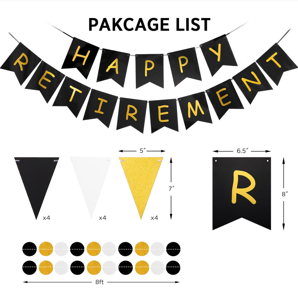 GAGAKU Happy Retirement Banner – Black & Gold Party Decorations Kit
