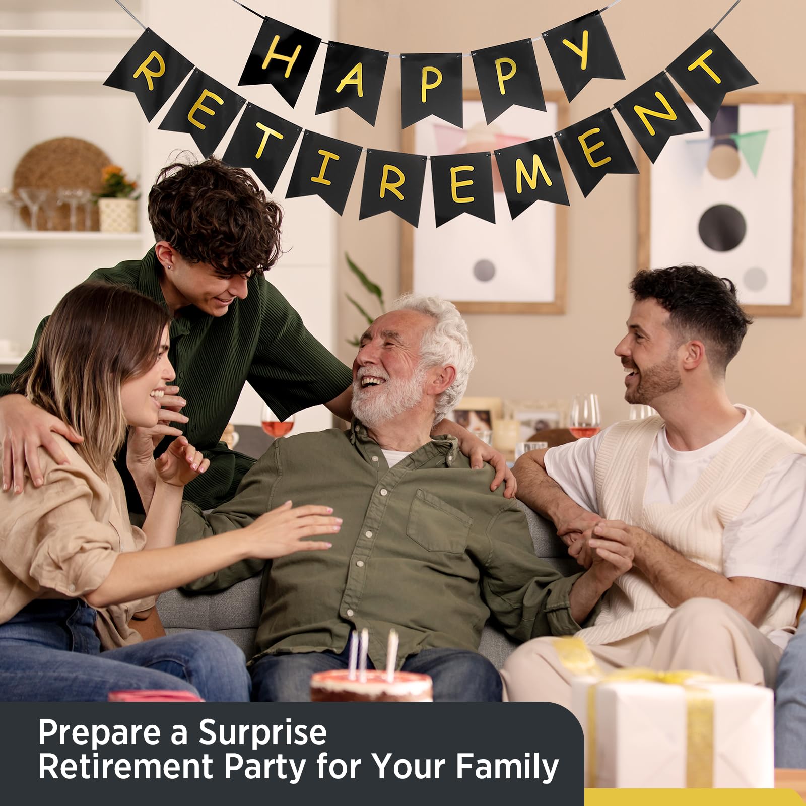 GAGAKU Happy Retirement Banner – Black & Gold Party Decorations Kit