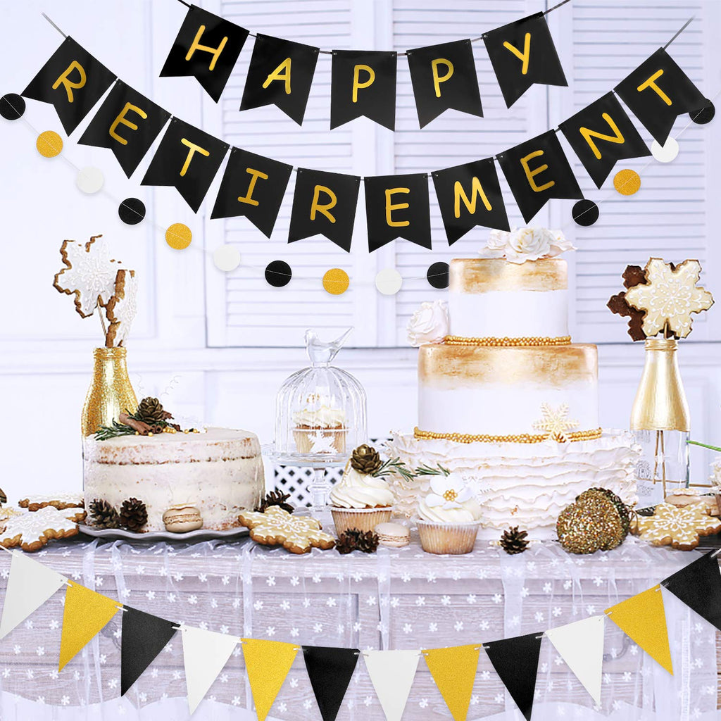 GAGAKU Happy Retirement Banner – Black & Gold Party Decorations Kit