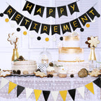 GAGAKU Happy Retirement Banner – Black & Gold Party Decorations Kit
