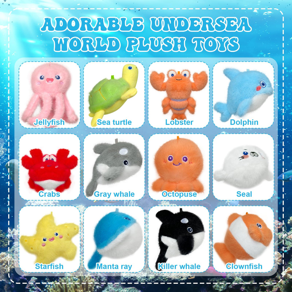 Gaiaring 38 Pcs Adopt-A-Sea Animal Party Favors – Mini Plush Sea Animals, Boxes, Adoption Cards & Signboard