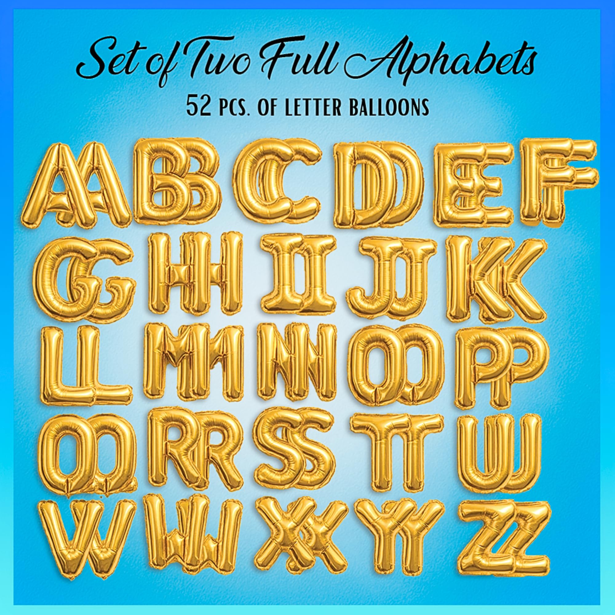 Gala Supplies 52Pcs Gold Letter Balloons – 16-Inch Foil Alphabet Set for Custom Names, Banners & Occasions