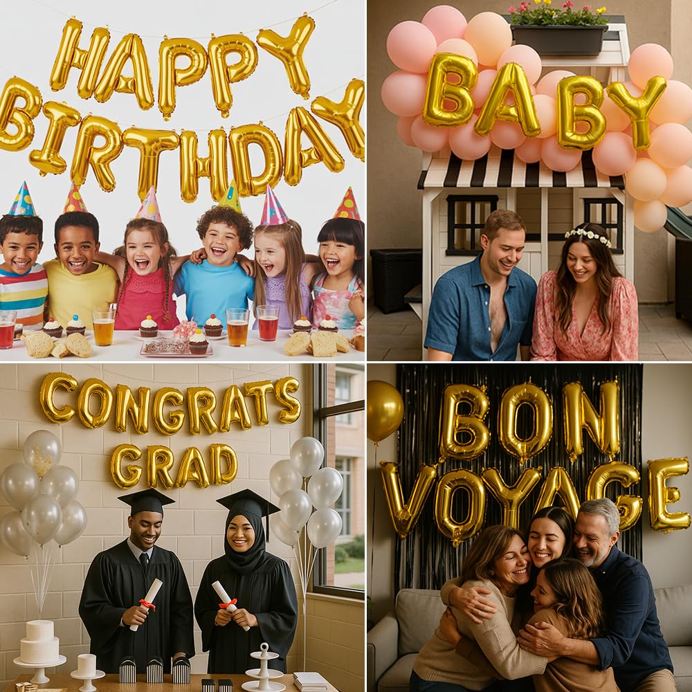 Gala Supplies 52Pcs Gold Letter Balloons – 16-Inch Foil Alphabet Set for Custom Names, Banners & Occasions