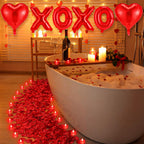 Ganeen Red Valentine Balloons Kit – XOXO Letters, 18 Inch Heart Balloons, 24 LED Candles, 2000 Petals