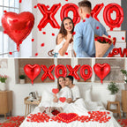 Ganeen Red Valentine Balloons Kit – XOXO Letters, 18 Inch Heart Balloons, 24 LED Candles, 2000 Petals
