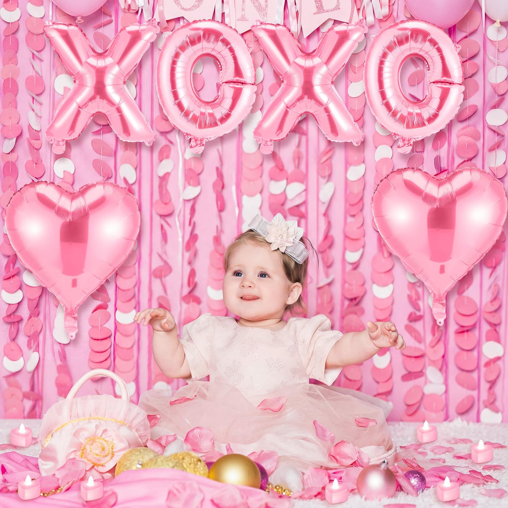 Ganeen Pink Valentine Balloons Kit - XOXO Letters, Heart Balloons, LED Candles & Rose Petals
