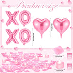 Ganeen Pink Valentine Balloons Kit - XOXO Letters, Heart Balloons, LED Candles & Rose Petals