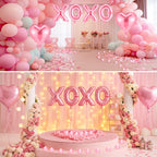 Ganeen Pink Valentine Balloons Kit - XOXO Letters, Heart Balloons, LED Candles & Rose Petals
