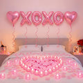 Ganeen Pink Valentine Balloons Kit - XOXO Letters, Heart Balloons, LED Candles & Rose Petals