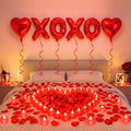 Ganeen Red Valentine Balloons Kit – XOXO Letters, 18 Inch Heart Balloons, 24 LED Candles, 2000 Petals