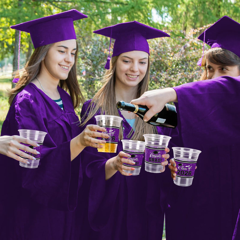 Gatherfun Class of 2026 Celebration – 100 Pcs 16oz Purple Graduation Plastic Cups