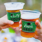 Gatherfun Class of 2026 Celebration - 100-Pack 16oz Green Graduation Plastic Cups for Graduation Party Supplies
