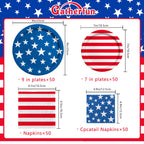 Gatherfun American Flag Patriotic Party Supplies – 50pc Disposable Dinner Plates, Dessert Plates, Napkins & Cocktail Napkins
