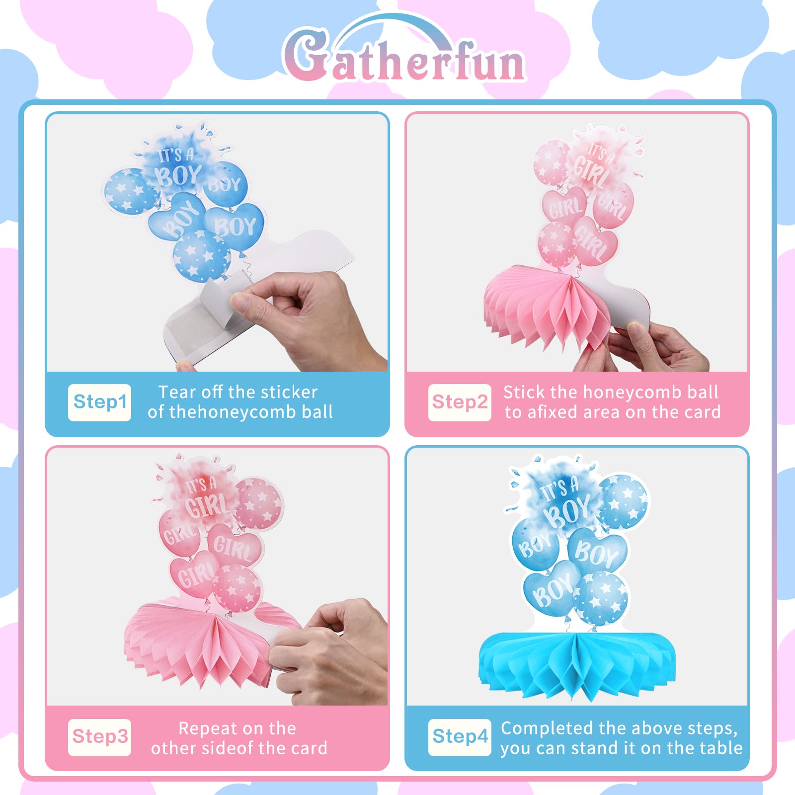 Gatherfun Gender Reveal Decoration Set — Honeycomb Centerpieces for Boy or Girl Baby Showers