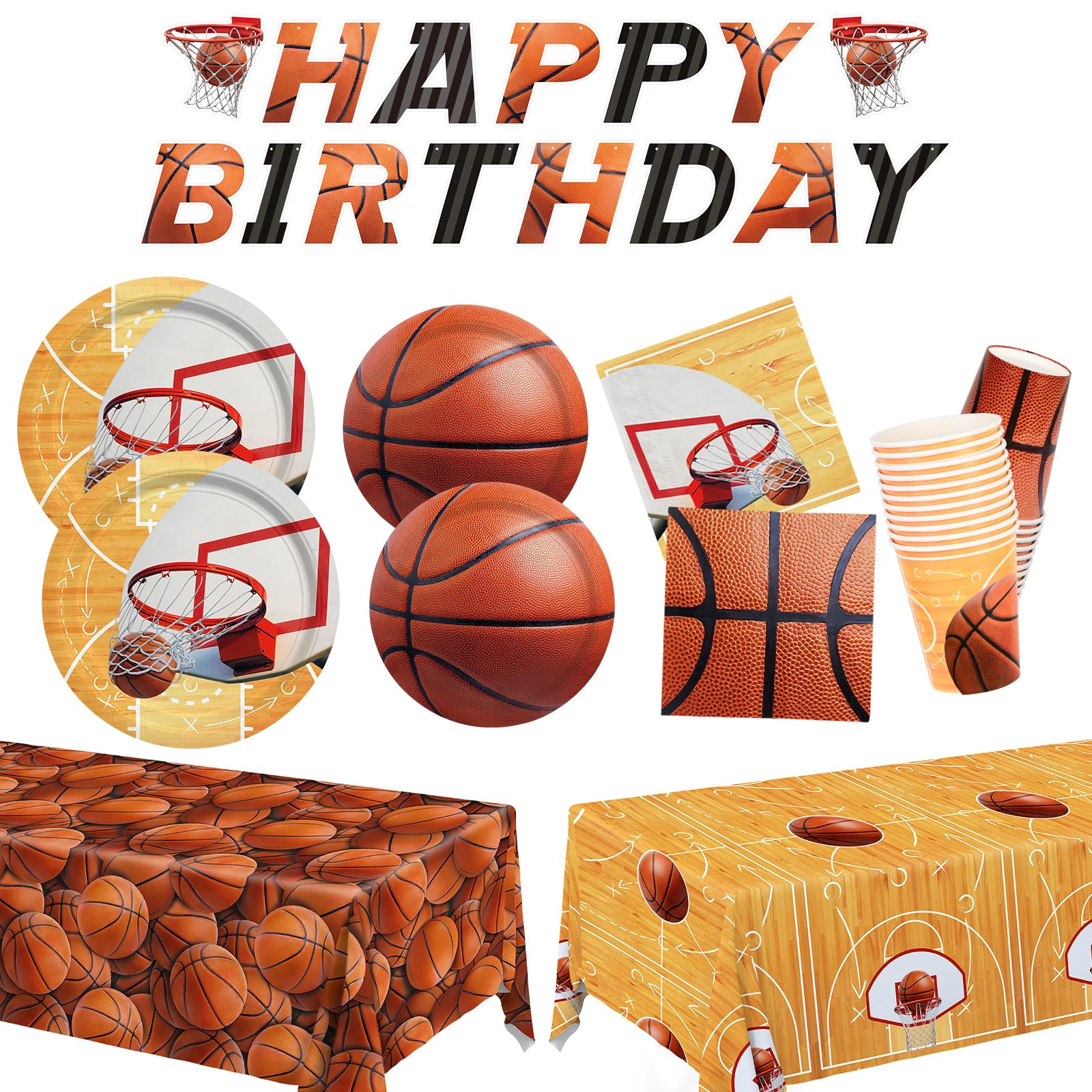 Gatherfun Basketball Party Supplies Kit for 24 – Complete Birthday Decorations & Tableware