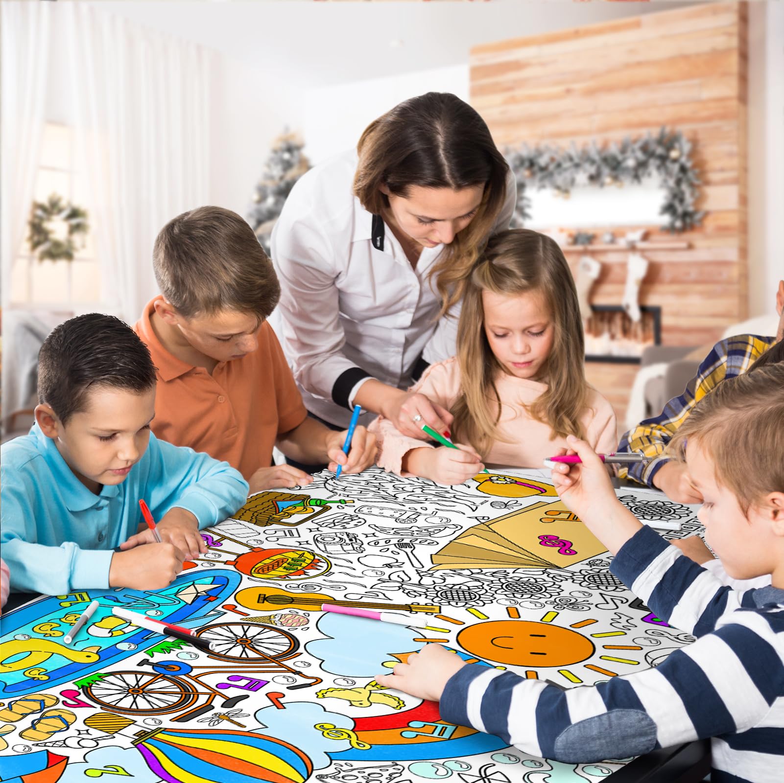 Gatherfun Giant Coloring Poster for Classroom – 31.5x72 Table Cover & Summer Banner