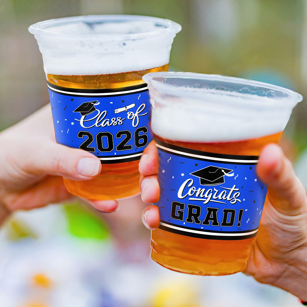 Gatherfun Graduation Decorations – 100-Pack 16oz Blue Cups for Grad Parties