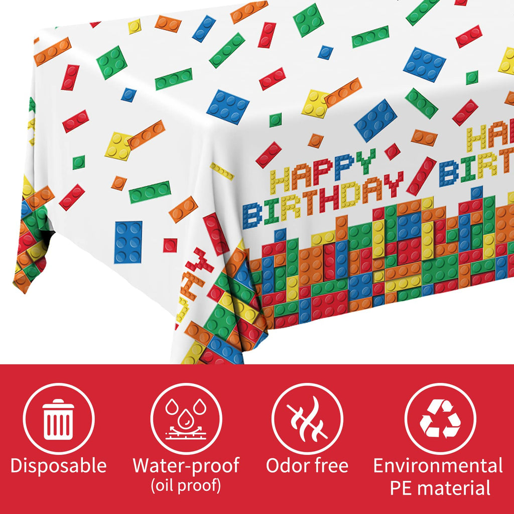 Gatherfun Building Block Tablecloth – 3-Pack, 54 x 108 in, Plastic Block-Themed Party Cover