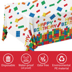 Gatherfun Building Block Tablecloth – 3-Pack, 54 x 108 in, Plastic Block-Themed Party Cover