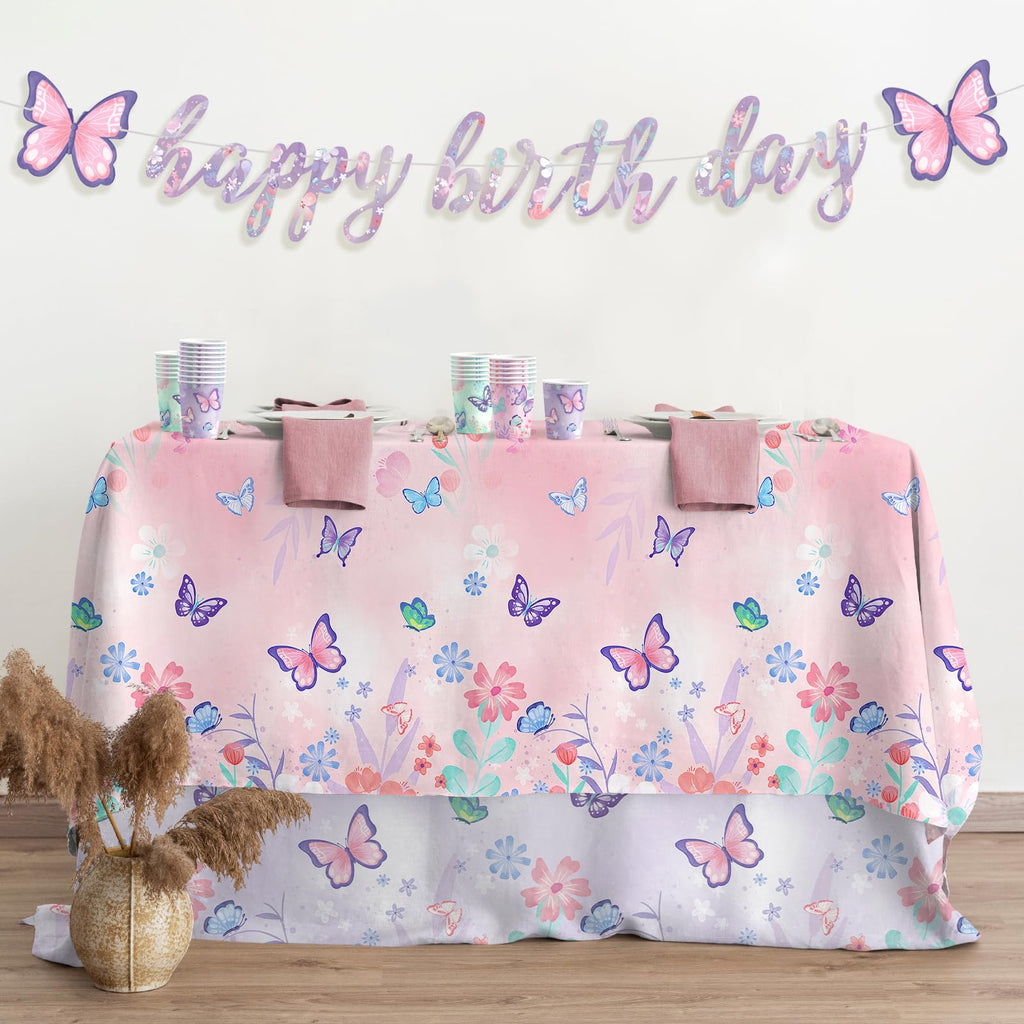 Gatherfun Butterfly Birthday Party Supplies — 2 Disposable Tablecloths, 54" x 108"