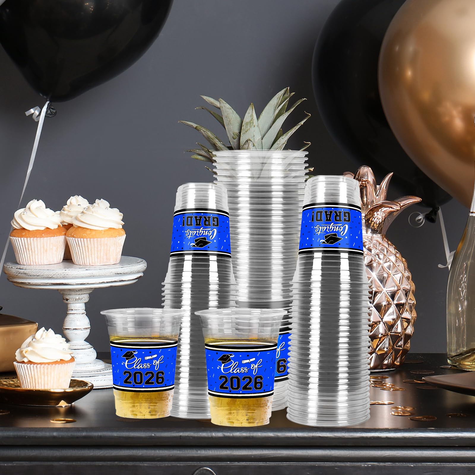 Gatherfun Graduation Decorations – 100-Pack 16oz Blue Cups for Grad Parties