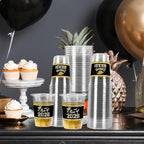 Gatherfun Graduation Decorations – 100 Pcs 16oz Black & Gold Graduation Cups for Grad Party