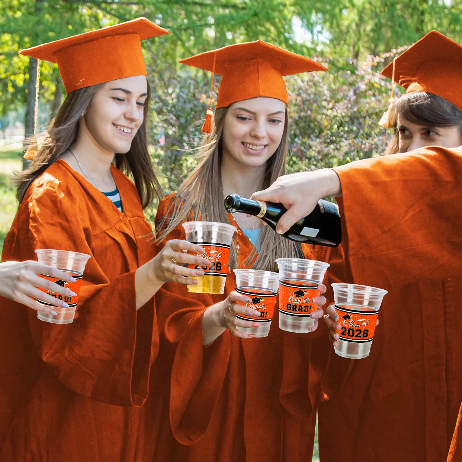 Gatherfun Class of 2026 Graduation Cups - 100 Pack, 16oz Orange Plastic Cups for Festive Party Service