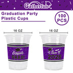 Gatherfun Class of 2026 Celebration – 100 Pcs 16oz Purple Graduation Plastic Cups
