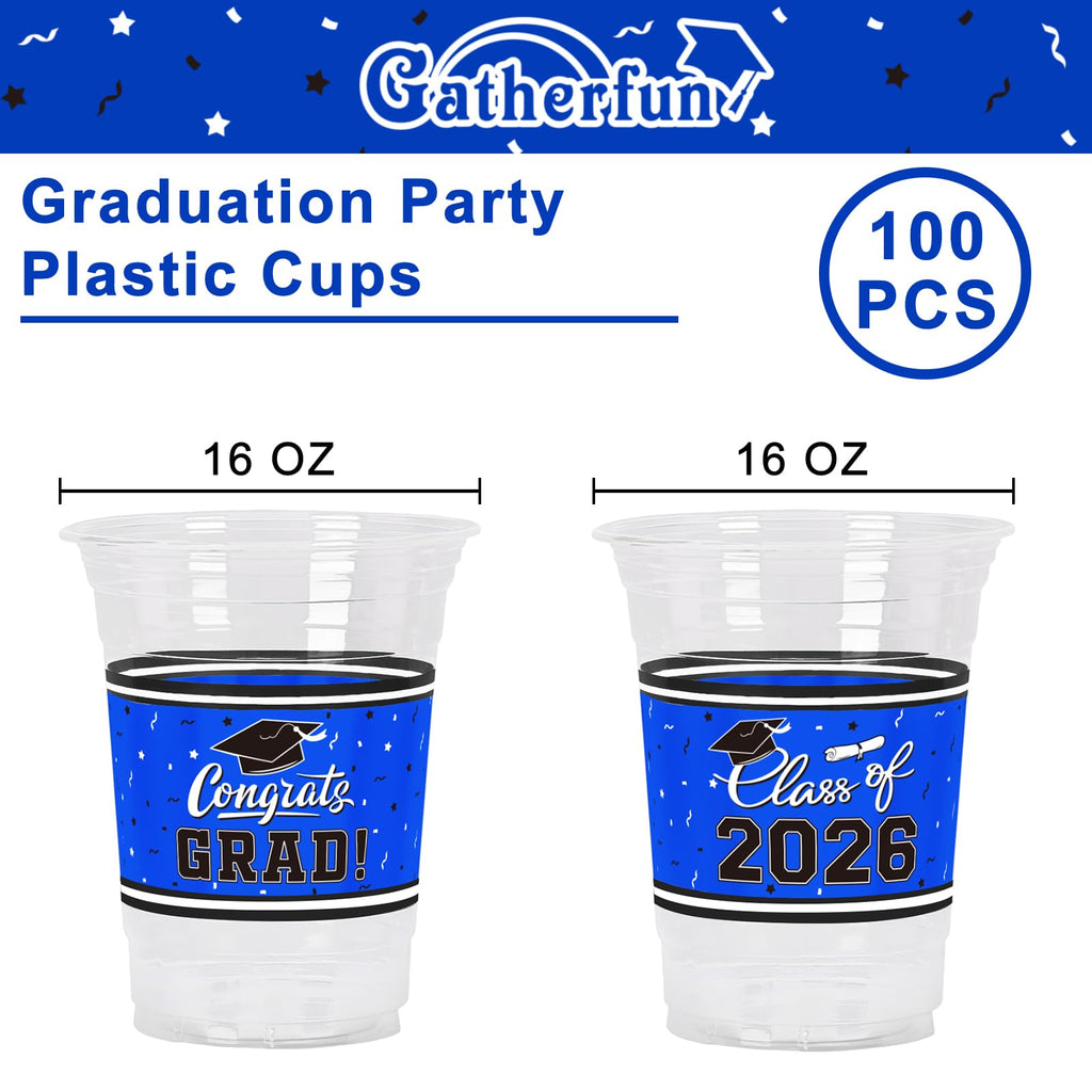 Gatherfun Graduation Decorations – 100-Pack 16oz Blue Cups for Grad Parties
