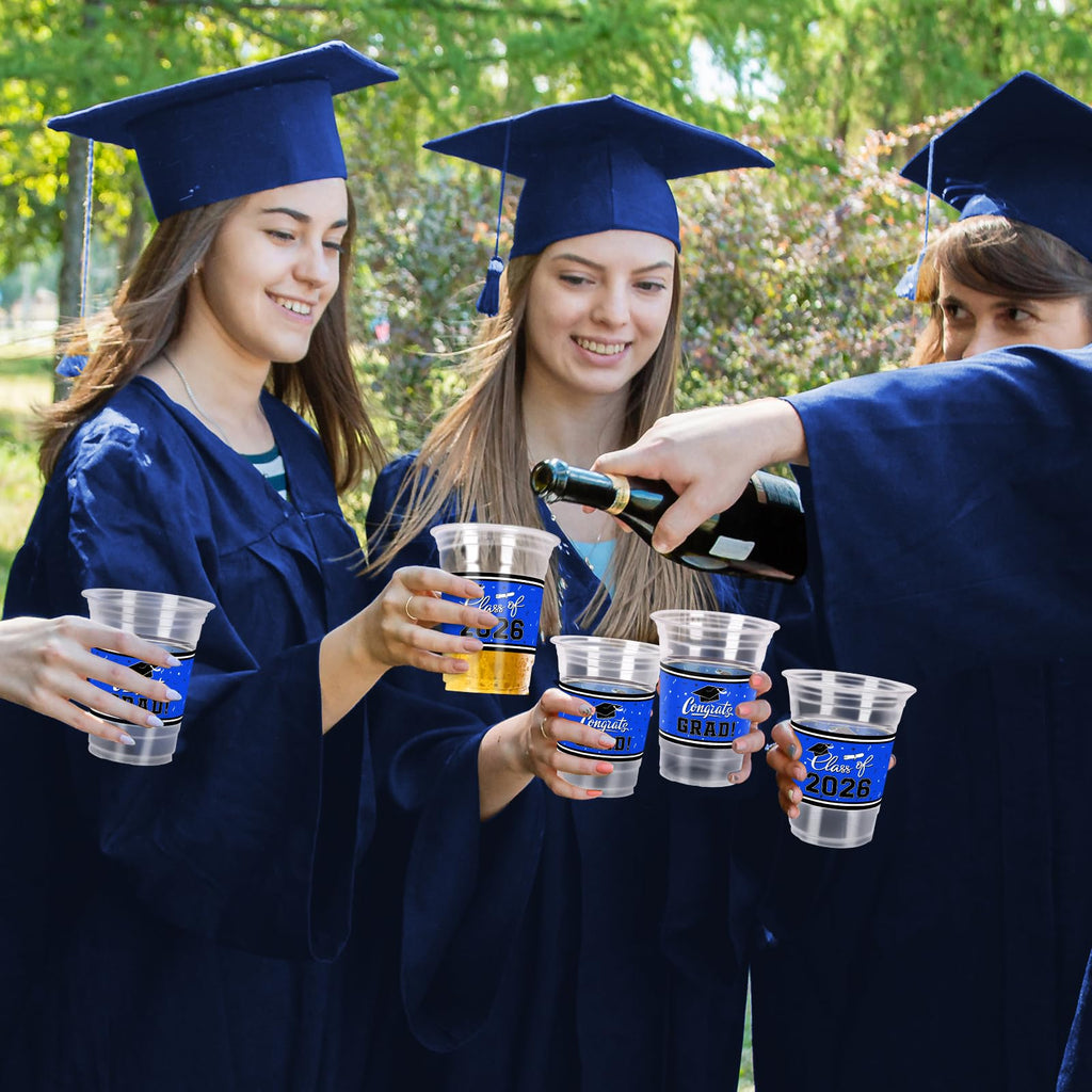 Gatherfun Graduation Decorations – 100-Pack 16oz Blue Cups for Grad Parties