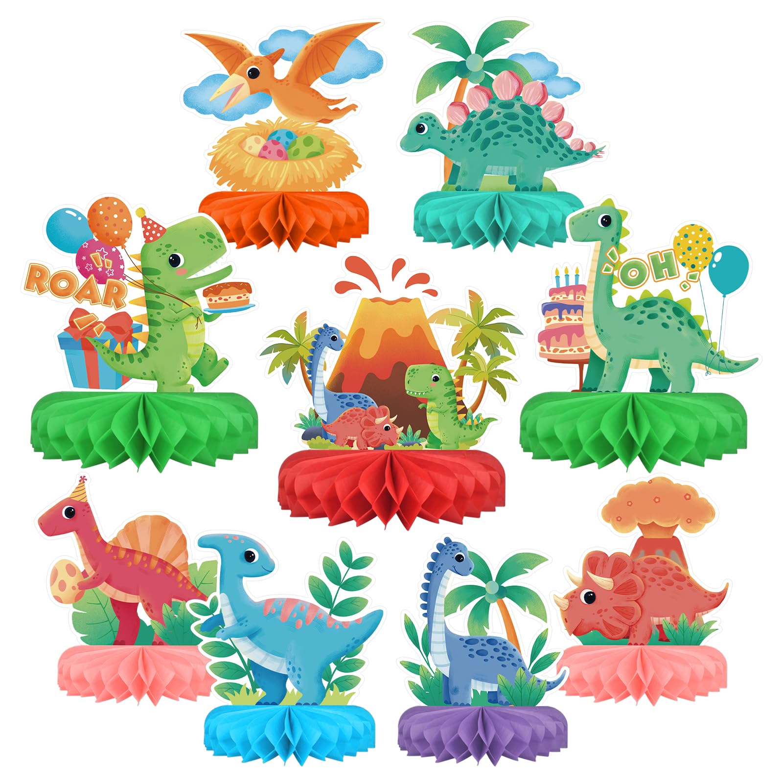 Gatherfun Dinosaur Birthday Party Kit – Honeycomb Centerpiece & Dino Table Decorations